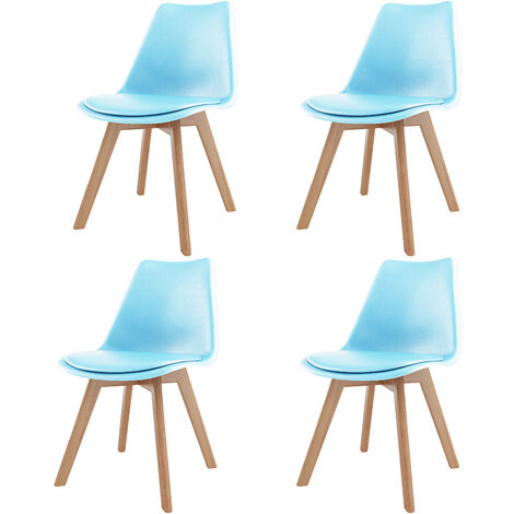 Set Di 4 Sedie Per Sala Da Pranzo Ufficio Con Gambe In Faggio Legno Massello Massiccio Stile Nordico Scandinavo Comoda Seduta Imbottita Ideale Per Soggiorno Sala Riunione (Blu)