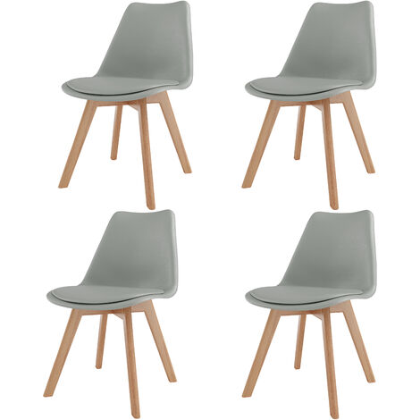 Set Di 4 Sedie Per Sala Da Pranzo Ufficio Con Gambe In Faggio Legno Massello Massiccio Stile Nordico Scandinavo Comoda Seduta Imbottita Ideale Per Soggiorno Sala Riunione (Grigio)