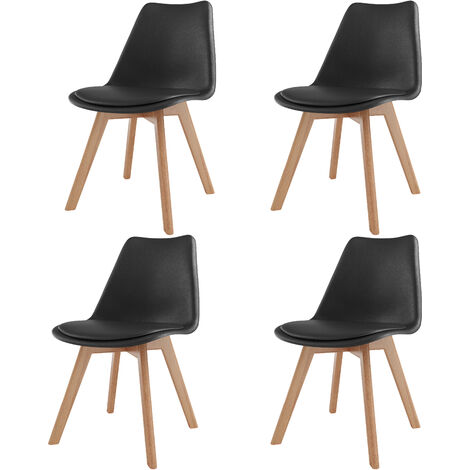 Set Di 4 Sedie Per Sala Da Pranzo Ufficio Con Gambe In Faggio Legno Massello Massiccio Stile Nordico Scandinavo Comoda Seduta Imbottita Ideale Per Soggiorno Sala Riunione (Nero)