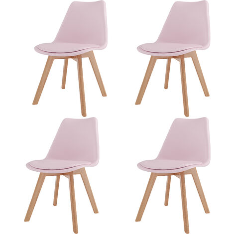 Set Di 4 Sedie Per Sala Da Pranzo Ufficio Con Gambe In Faggio Legno Massello Massiccio Stile Nordico Scandinavo Comoda Seduta Imbottita Ideale Per Soggiorno Sala Riunione (Rosa)