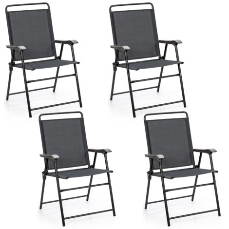 Set di 4 sedie pieghevoli da esterno, Sedie da patio portatile con schienale e braccioli per giardino Grigio