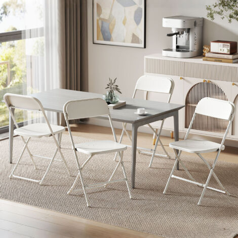 Set di 4 Sedie Pieghevoli in PP con Fori di Drenaggio, Sedie Richiudibili Salvaspazio Portatili in Acciaio, Sedia Pieghevole da Interno per Casa, Ufficio, Cucina, Eventi, 45x49x79.5 cm, Bianco