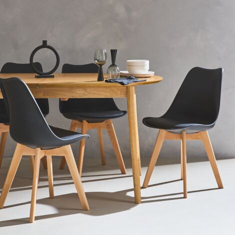 SWEEEK Set di 4 sedie scandinave imbottite, con gambe in legno per sala da pranzo