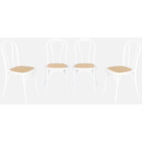 Set di 4 sedie vintage in legno e rattan