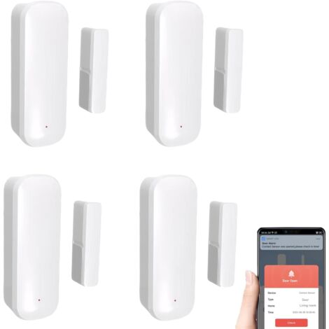 Set di 4 sensori wireless per porte e finestre per la sicurezza domestica, compatibili con i dispositivi Tuya Smart Home Alexa e Google Assistant