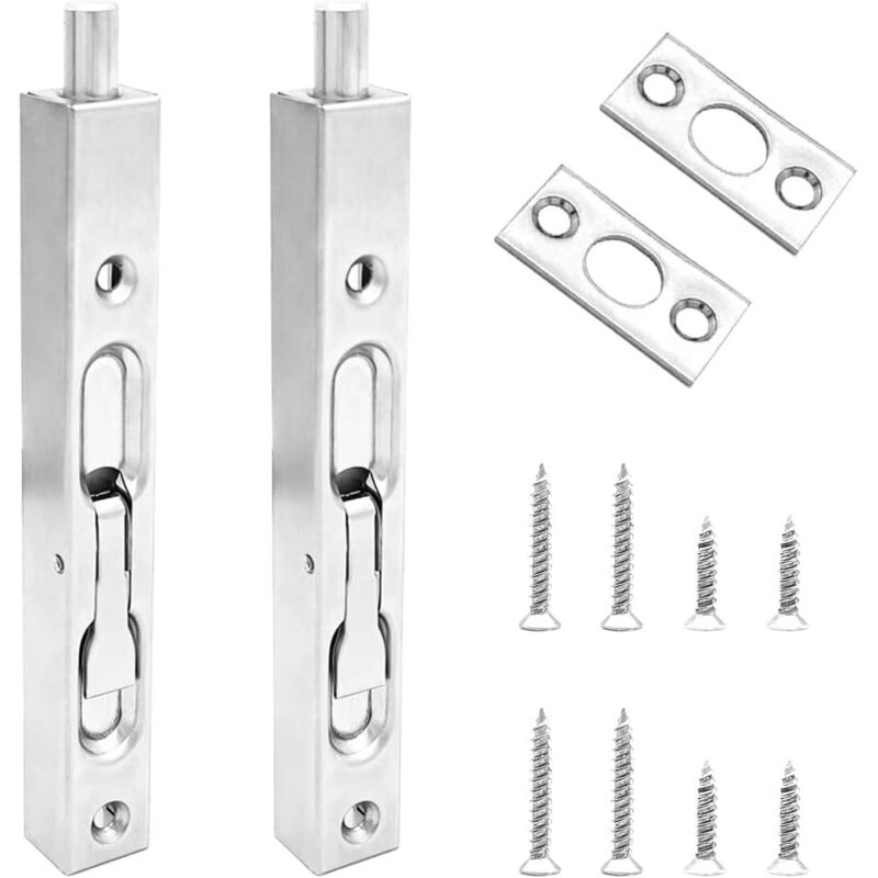 Set di 4 serrature di sicurezza in acciaio inox da 15 cm, chiavistelli nascosti per porte finestre, porte composite e porte in legno (argento)