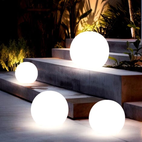 ETC-SHOP Set di 4 sfere solari da esterno per lampada solare a innesto sfera solare da giardino per esterno, picchetto da terra, bianco, lampadine a LED, D 15/20/25/30 cm, set da 4