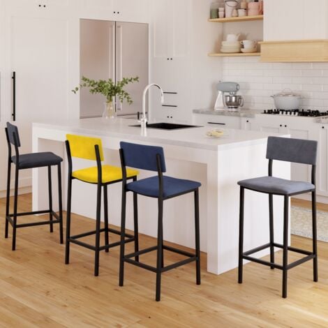 Set di 4 sgabelli da bar AUBIN con schienale sedia da cucina in velluto misto colore blu, grigio chiaro, grigio scuro, giallo