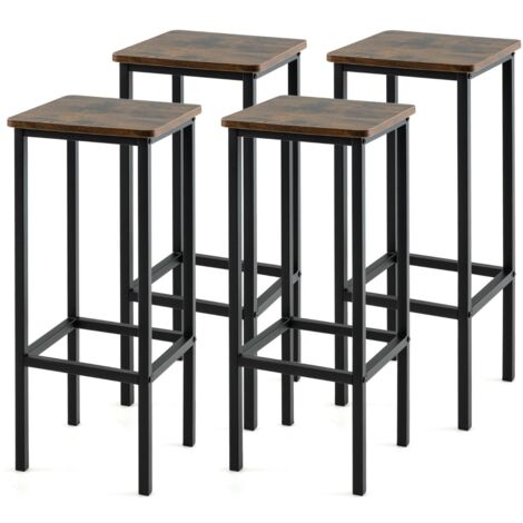 Set di 4 sgabelli da bar da 72cm con gambe in metallo e poggiapiedi, Sgabelli senza schienale per cucina Marrone