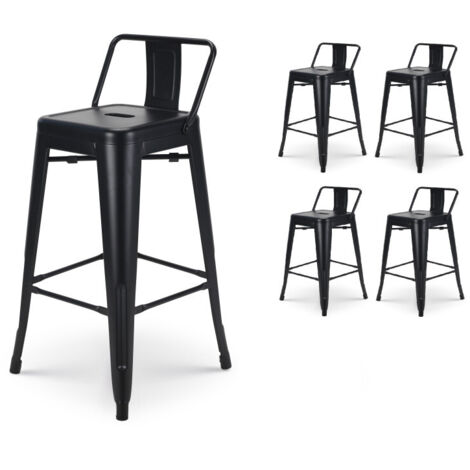 Set di 4 sgabelli da bar in metallo nero opaco in stile industriale - Con schienale - Altezza 66 cm