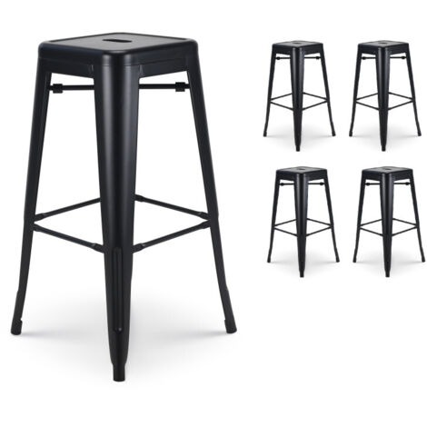 Set di 4 sgabelli da bar in metallo nero opaco stile industriale - Altezza 76 cm