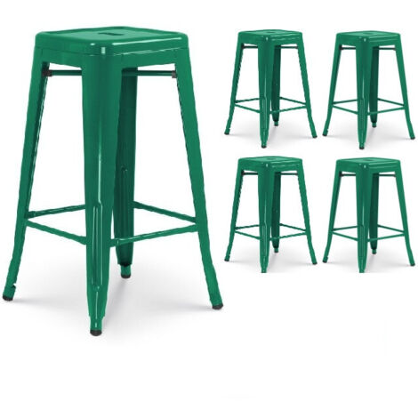 Set di 4 sgabelli da bar in stile industriale in verde abete lucido - Altezza 66 cm