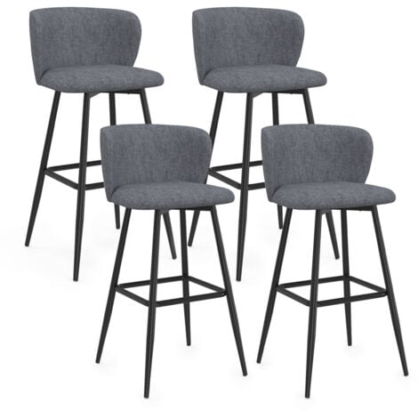 IDMARKET Set di 4 sgabelli da bar OMBLINE con seduta in tessuto grigio scuro e gambe in metallo nero