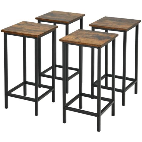 Set di 4 sgabelli da bar, Sgabelli alti senza schienale in stile moderno, Marrone
