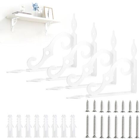 Set di 4 staffe per mensole, 24 cm x 19 cm, per garage, cucina, camera da letto (bianche), staffe per mensole a parete