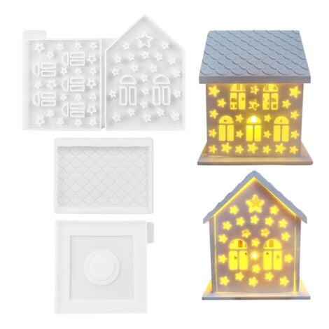 Set di 4 stampi in silicone 3D a forma di casa per stampi in resina e cemento, portacandele a forma di stella, decorazioni ornamentali