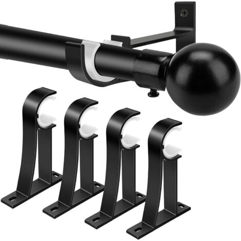 Set di 4 supporti per asta per tende, fissaggi robusti, gancio decorativo semplice, compatibile con aste per tende da 2,5 cm (1 pollice), colore nero.