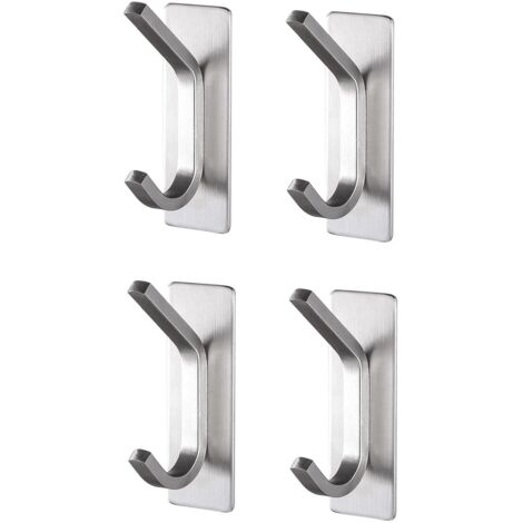 Set di 4 supporti per il bagno, autoadesivi, acciaio inossidabile, argento