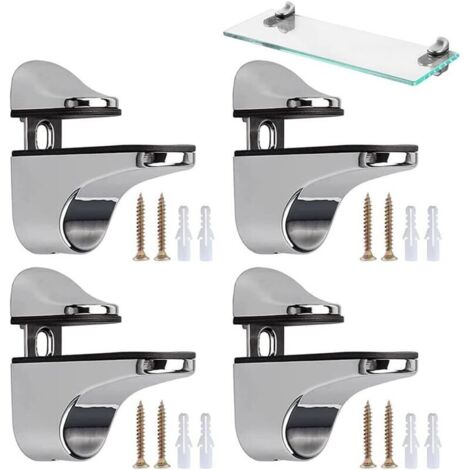 Set di 4 supporti regolabili per ripiani in vetro, staffe regolabili per ripiani in vetro, morsetto di supporto per vetro, con accessori, per pannelli in vetro e legno da 2 a 23 mm.