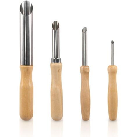Set di 4 tagliapasta rotondi in acciaio inox, utensili per ceramica con manici in legno per forare e intagliare.