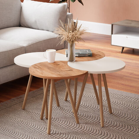 Set di 4 Tavolini Componibili 'Højer' Tavolino Basso 4 in1 - Bianco / Effetto Legno [en.casa]