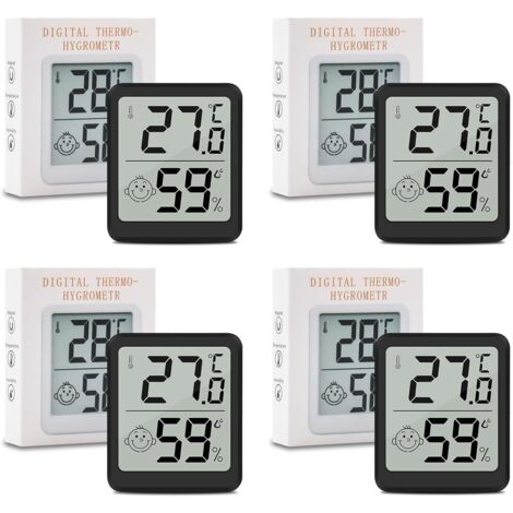Set di 4 termometri da interno per la casa, mini termometro digitale LCD con igrometro, termometro di precisione da parete per la cameretta del bambino, la serra e la cantina, colore nero.