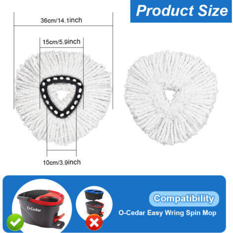 Set di 4 testine di ricambio rotanti per mocio O Cedar, realizzate in microfibra, facili da pulire, per la pulizia dei pavimenti.
