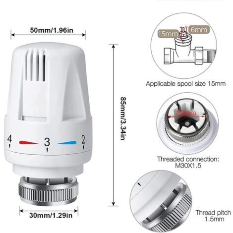 Set di 4 testine per valvole termostatiche per radiatori, M 30 x 1.5, testine di ricambio per valvole termostatiche per radiatori, valvole termostatiche per radiatori, valvole termostatiche collegate