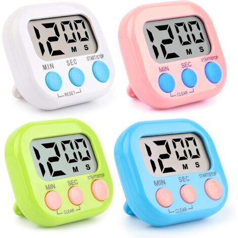 Set di 4 timer da cucina magnetici, timer digitale per bambini con supporto pieghevole, timer digitale con conto alla rovescia per cucina e scuola.