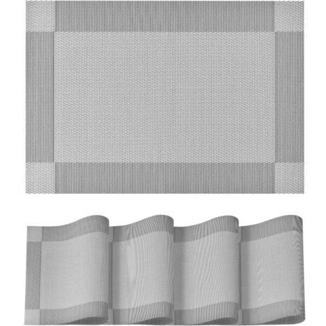 Set di 4 tovagliette in PVC grigio argento, 30x45 cm, lavabili, antimacchia e resistenti al calore, tovagliette per la casa, la cucina, decorazione