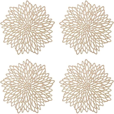 Set di 4 tovagliette rotonde traforate color oro, tovagliette rotonde in plastica per isolamento e decorazione della tavola (oro).