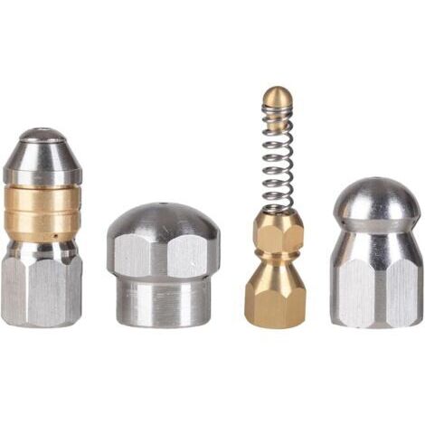 Set di 4 ugelli di pulizia in acciaio inox con filettatura G1/8, adatti per ugelli di idropulitrici ad alta pressione, ideali per disostruire tubi e scarichi.