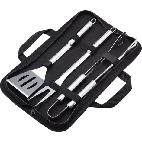 Set di 4 utensili per barbecue in acciaio inox con borsa per il trasporto