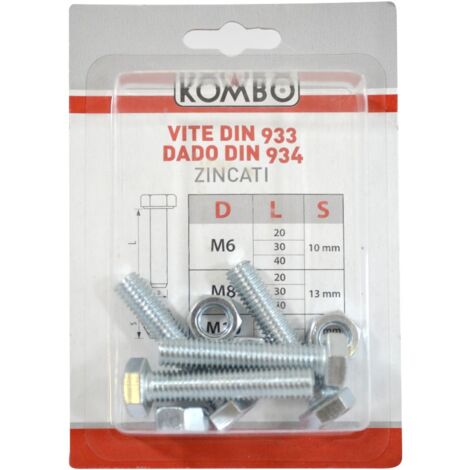 SET DI 4 VITI M8 X 40 DIN933 CLASSE DI RESISTENZA 4.8