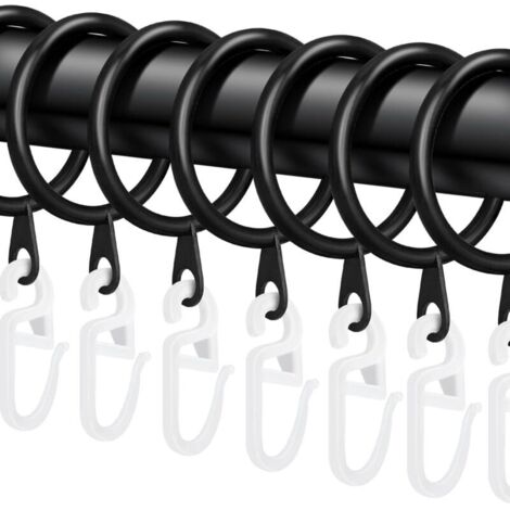Set di 40 anelli in metallo per tenda da doccia con ganci, dal pavimento al soffitto, diametro 30 mm (nero)