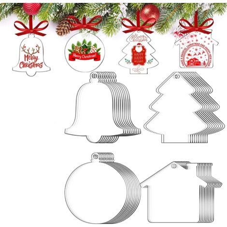 Set di 40 ornamenti natalizi in acrilico - Decorazioni fai da te per l'albero di Natale - Decorazioni per feste di Natale - Decorazioni per le vacanze (trasparenti)