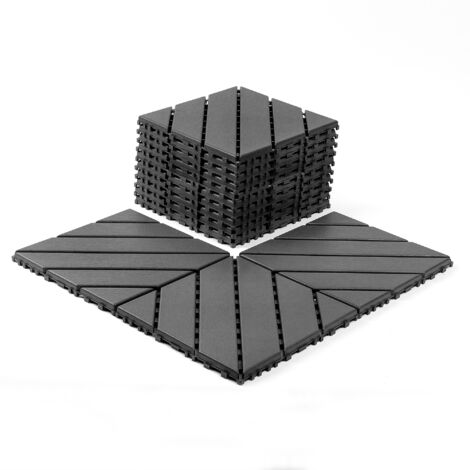 Set di 44 Piastrelle modulari per Esterni 30x30cm, Base Brevettata, Resistente al Carico, Polipropilene Grigio Scuro, per Giardino