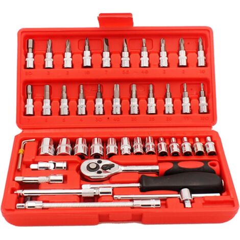 Set di 46 bussole da 1/4" - Chiave regolabile - Punte per cacciavite - Set flessibile - Aste di prolunga - Per W/Reversibile - Cricchetto - Spann