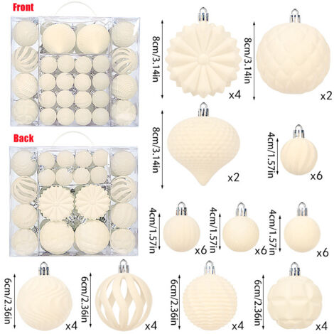 Set di 48 decorazioni natalizie in velluto, palline in plastica floccata, 4/6/8 cm, decorazioni natalizie festive, ornamento festivo da appendere, bianco