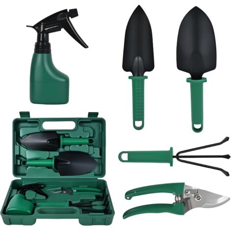 Set di 5 attrezzi da giardino premium con cassetta degli attrezzi in plastica - Manici ergonomici antiscivolo - Regalo perfetto per principianti ed esperti giardinieri