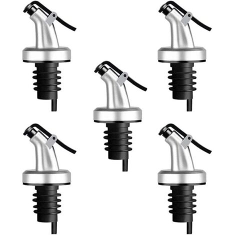 Set di 5 beccucci versatori con tappi in gomma per bottiglie di alcolici, olio d'oliva e vino.