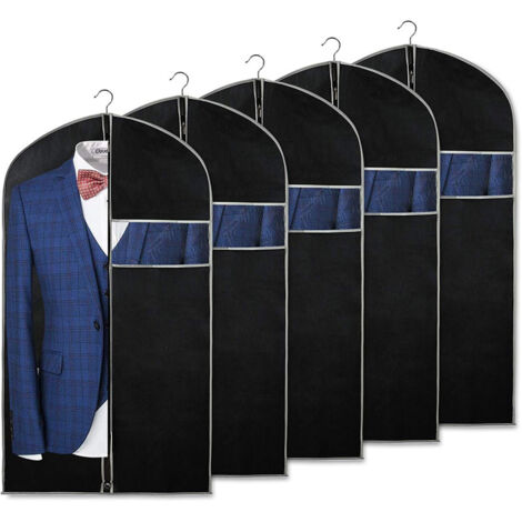 Set di 5 borse porta abiti, borse porta abiti, borse porta abiti universali con chiusura a cerniera, antipolvere, traspiranti, nere, 8 borse portaoggetti