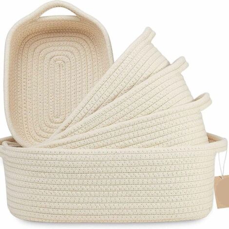 Set di 5 cestini portaoggetti in cotone intrecciato, 1050 g, 25 x 23 cm, beige