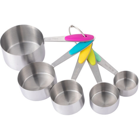 Set di 5 cucchiai dosatori in acciaio inossidabile, misurino da cucina con manico in silicone, misurino americano per cucinare/cuocere al forno