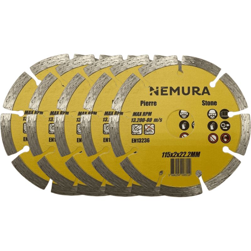 Set di 5 dischi da taglio diamantati da 115 mm per...
