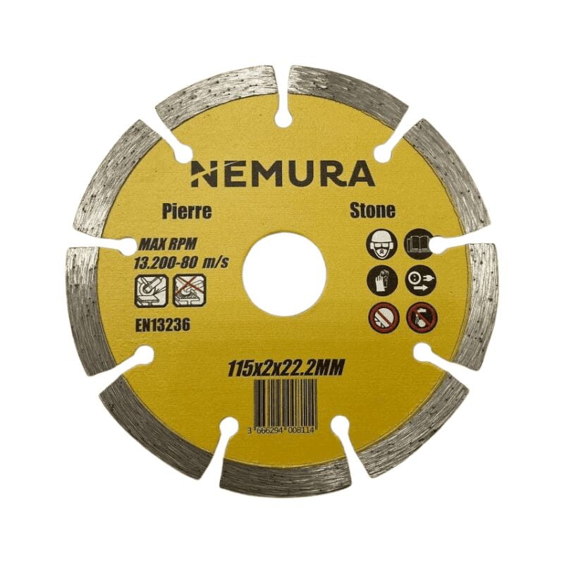 Image of Nemura - Disco diamantato 115mm per calcestruzzo, pietra e mattoni (115 x 2,0 x 22,2MM)