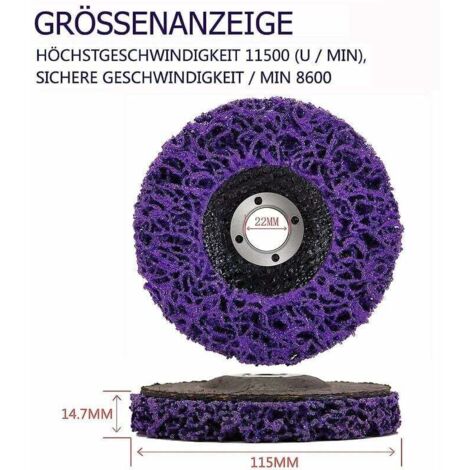 Set di 5 dischi di pulizia viola, dischi abrasivi, dischi abrasivi 115 x 22 mm per la finitura superficiale e la verniciatura, dischi abrasivi per smerigliatrici angolari, DOLASO