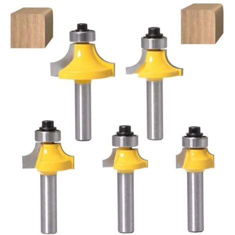 Set di 5 frese per arrotondamento da 8 mm, gambo arrotondato, frese per raggio d'angolo, fresa per bordatura e bordatura con cuscinetto per la lavorazione del legno