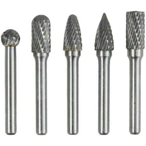 Set di 5 frese rotanti a doppio taglio in carburo di tungsteno con gambo da 6 mm e testa da 10 mm per smerigliatrice per incisione su legno, set di punte per intaglio