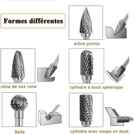 Set di 5 frese rotative a doppio taglio in carburo di tungsteno, gambo da 6,35 mm, per trapano/levigatrice elettrica, fresa rotante per lucidatura e incisione su legno e metallo.